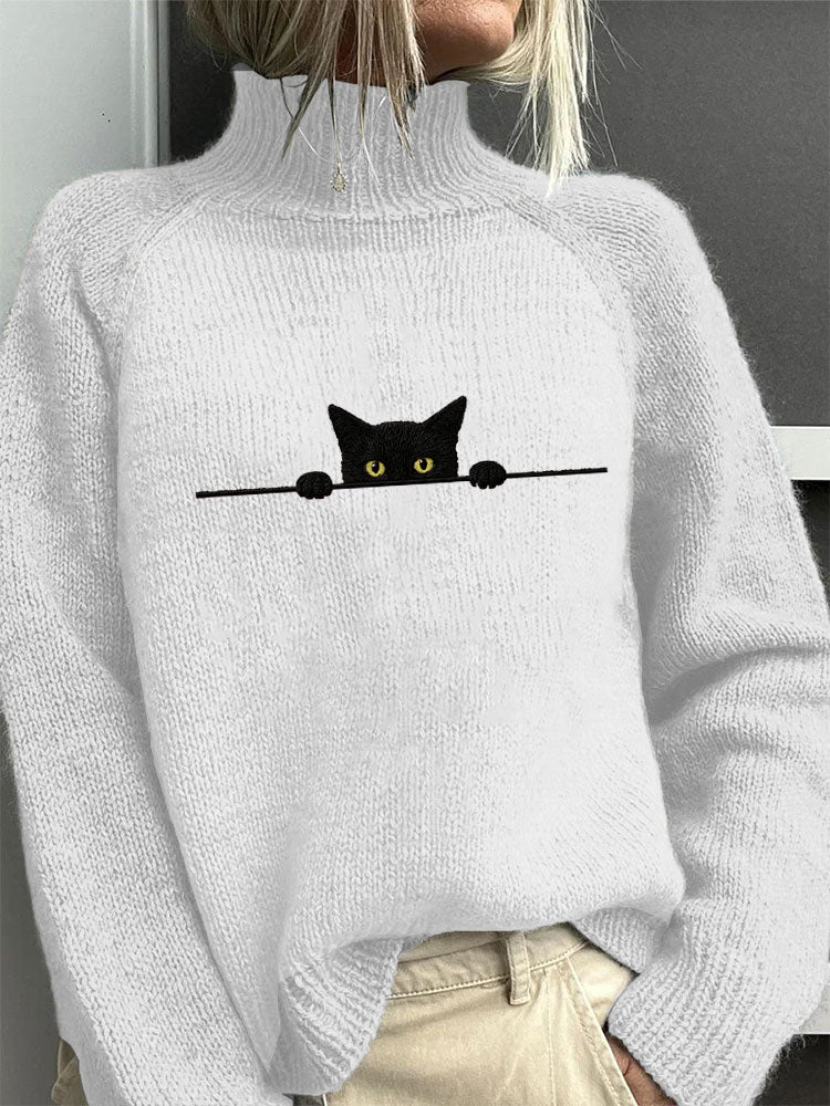 Tabitha | Cat Print High Neck Jumper