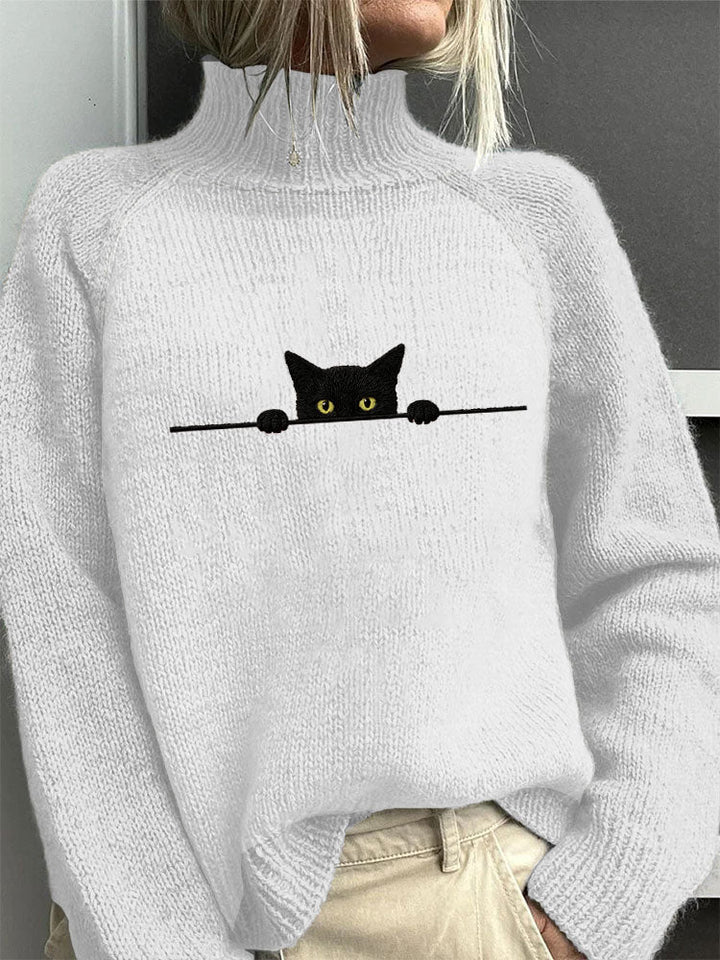 Tabitha | Cat Print High Neck Jumper