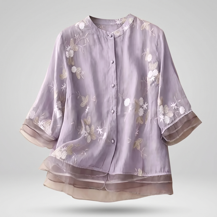 Emily | Soft Cotton Top with Embroidered Flowers – Relaxed, Breathable Fit