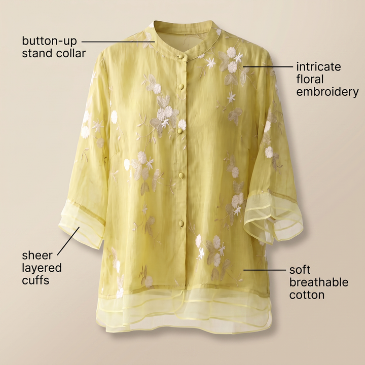 Emily | Soft Cotton Top with Embroidered Flowers – Relaxed, Breathable Fit