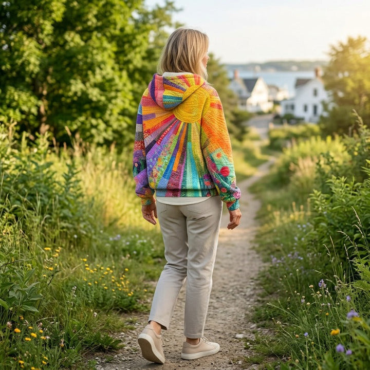 Amanda | Colourful Patchwork Quilted Hoodie – Cosy, Relaxed Fit, Drawstring Hood