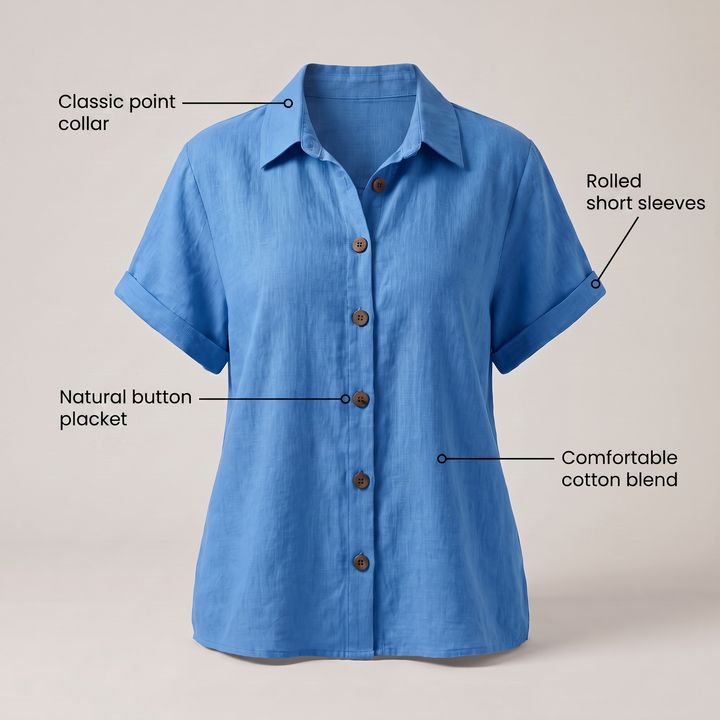 Zara | Classic Button-Front Blouse – Soft Cotton Blend, Easy Fit