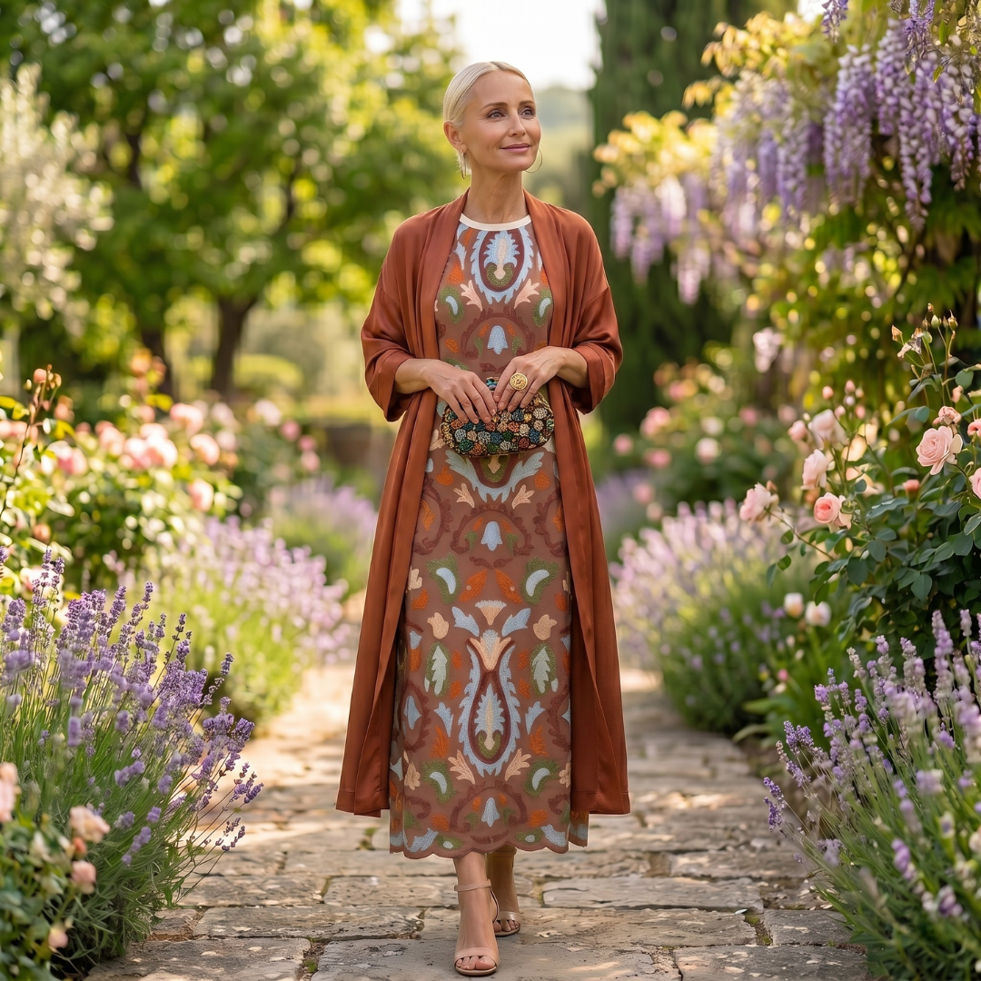 Victoria | Printed Maxi Dress with Matching Layer