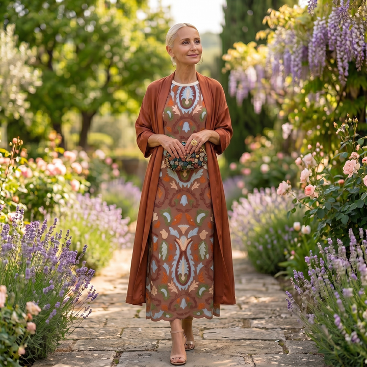 Victoria | Printed Maxi Dress with Matching Layer