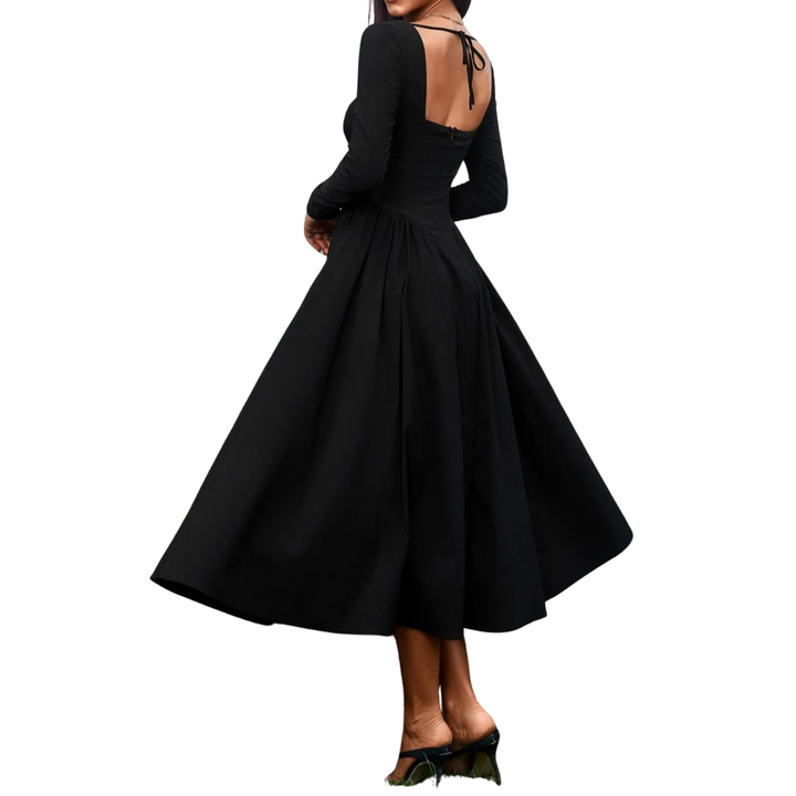NICOLETTE™ – Sexy Open-Back Pleated Midi Dress