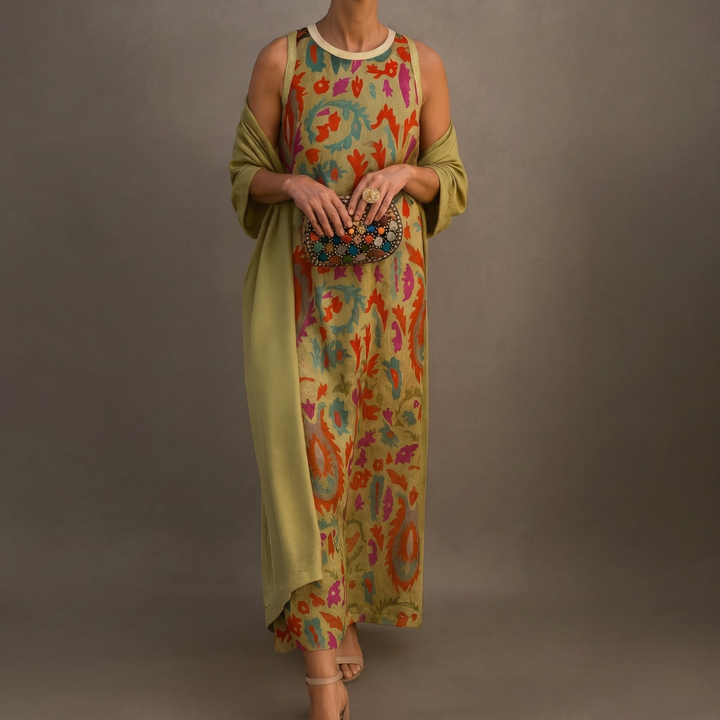 Victoria | Printed Maxi Dress with Matching Layer