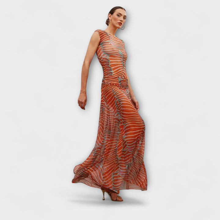 Phoenix – Shimmering Wave Mesh Bodysuit and Skirt Ensemble