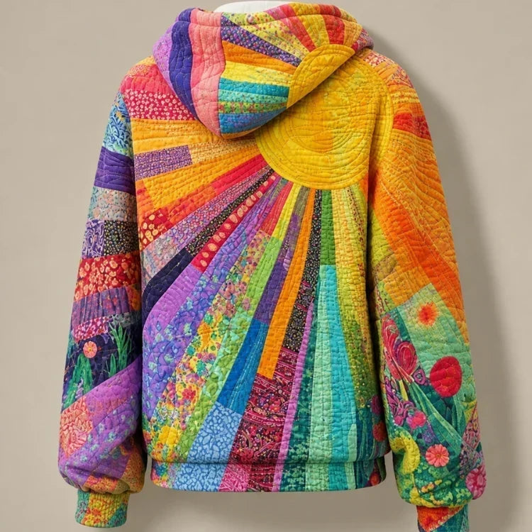Amanda | Colourful Patchwork Quilted Hoodie – Cosy, Relaxed Fit, Drawstring Hood