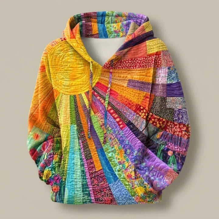 Amanda | Colourful Patchwork Quilted Hoodie – Cosy, Relaxed Fit, Drawstring Hood
