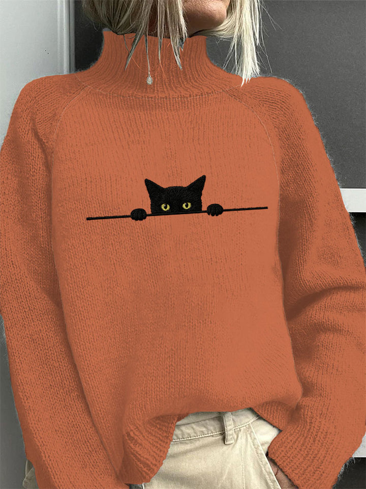 Tabitha | Cat Print High Neck Jumper