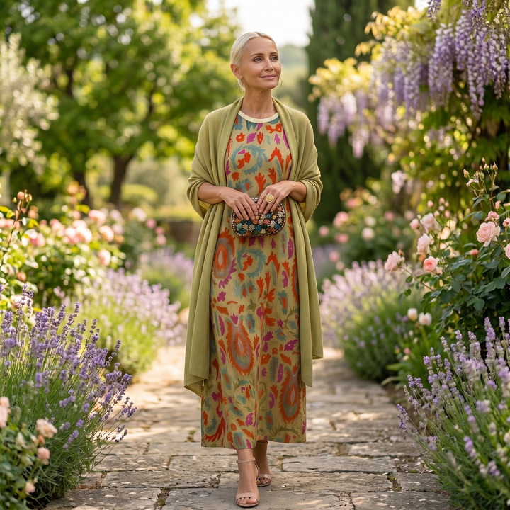 Victoria | Printed Maxi Dress with Matching Layer