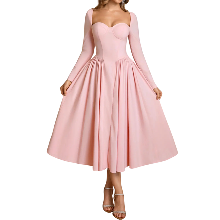 NICOLETTE™ – Sexy Open-Back Pleated Midi Dress