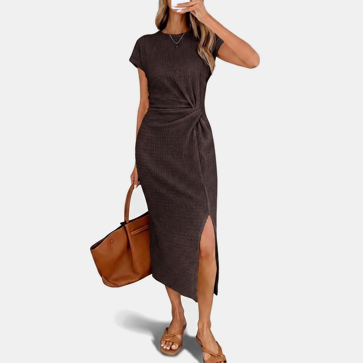 Women's Twist Knot Waist High Slit Sleeveless Midi Dress