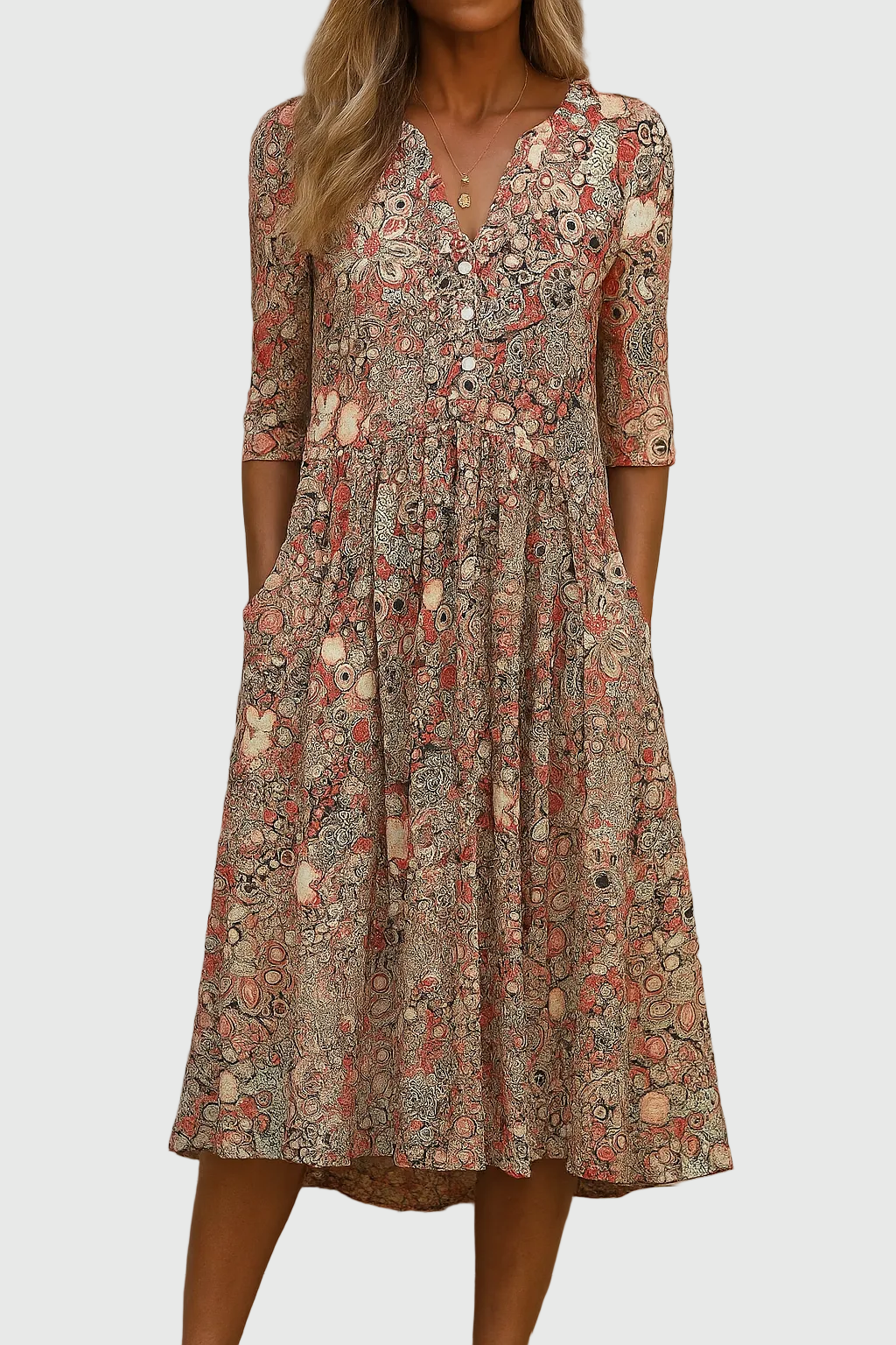 Emma- Elegant V-Neck Midi Dress