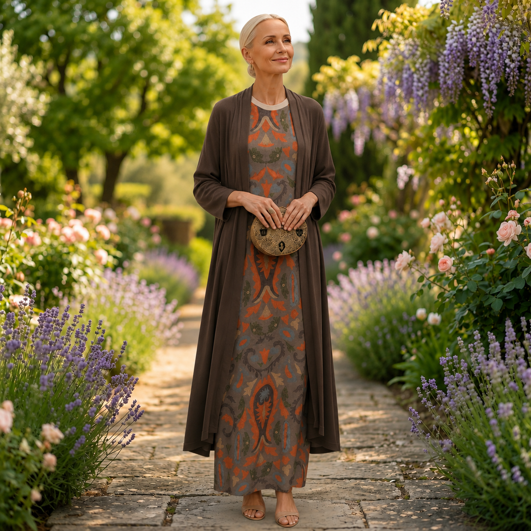 Victoria | Printed Maxi Dress with Matching Layer