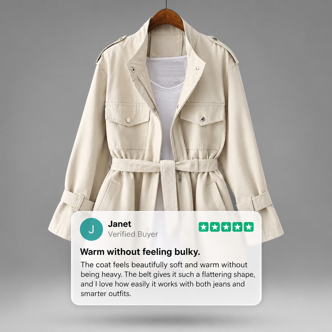 Amélie | Belted Double-Breasted Overcoat – Soft Wool Blend, Flattering Waist