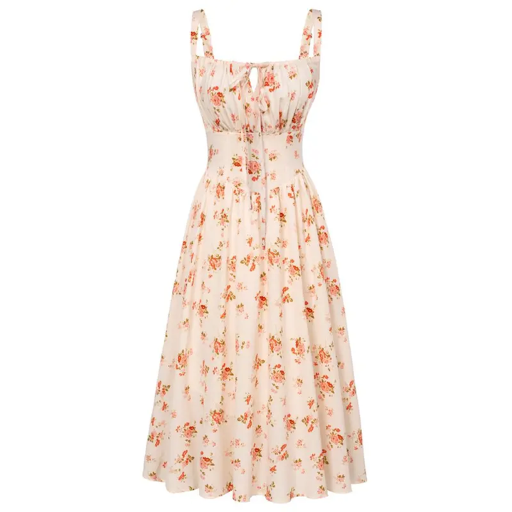 MAREN™ – Floral Print Tie-Waist Midi Dress