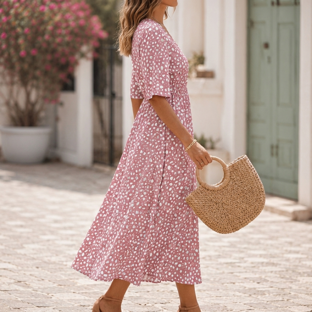 FRANCESCA| Elegant Midi Dress with Tummy Concealing Design
