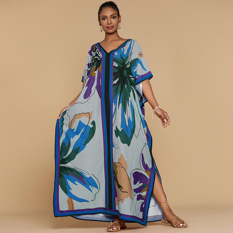 Loose-fit printed beach cover-up maxi dress