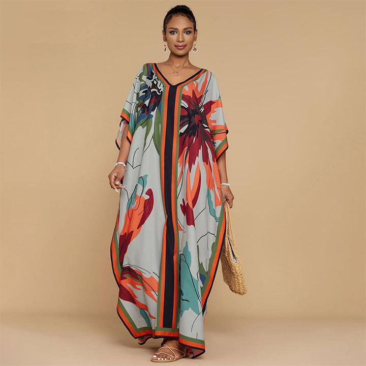 Loose-fit printed beach cover-up maxi dress