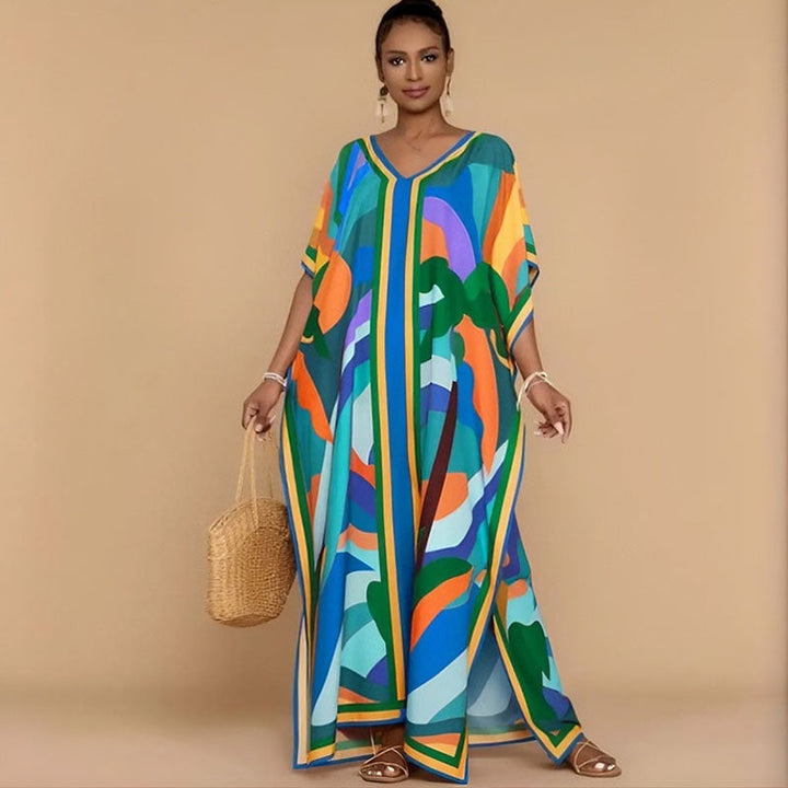 Loose-fit printed beach cover-up maxi dress