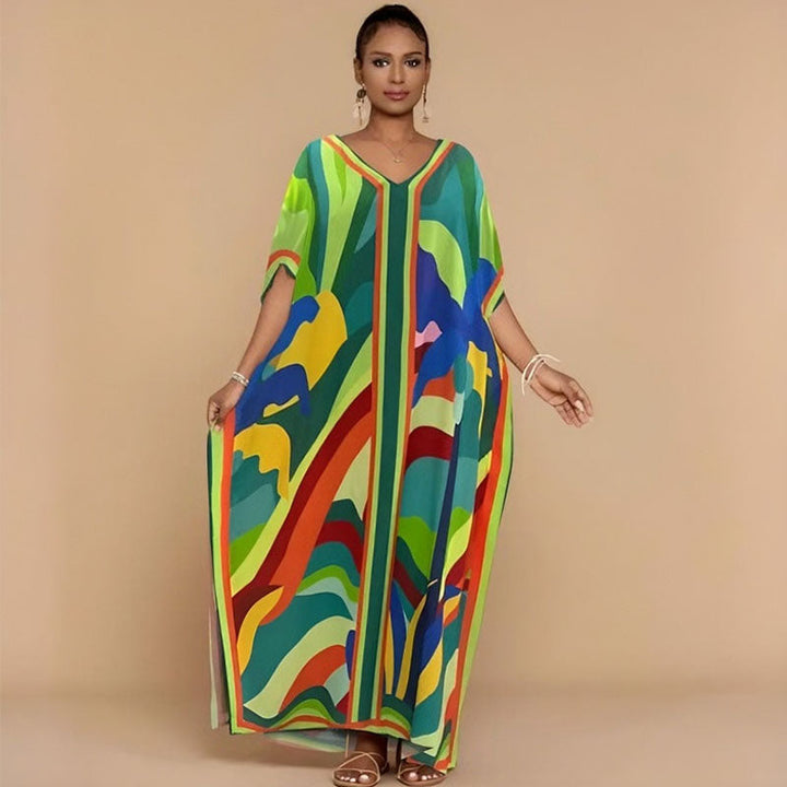 Loose-fit printed beach cover-up maxi dress