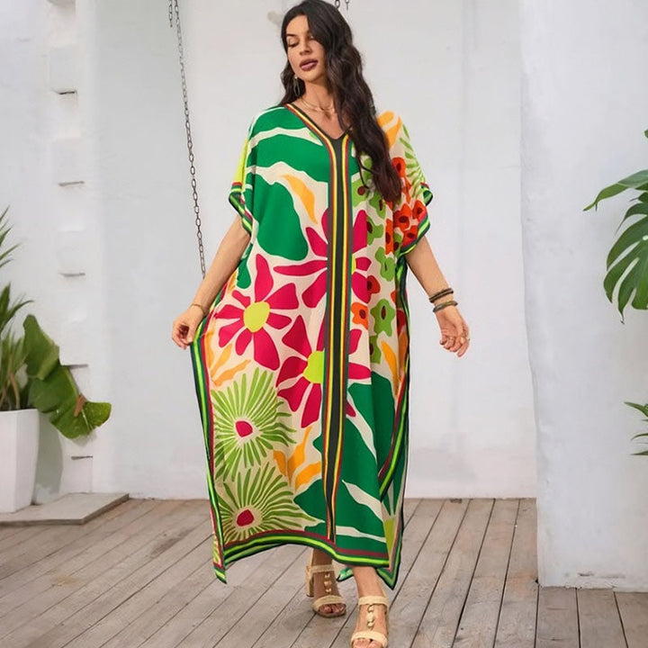 Loose-fit printed beach cover-up maxi dress