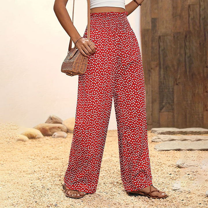 Elastic high-waisted printed wide-leg pants