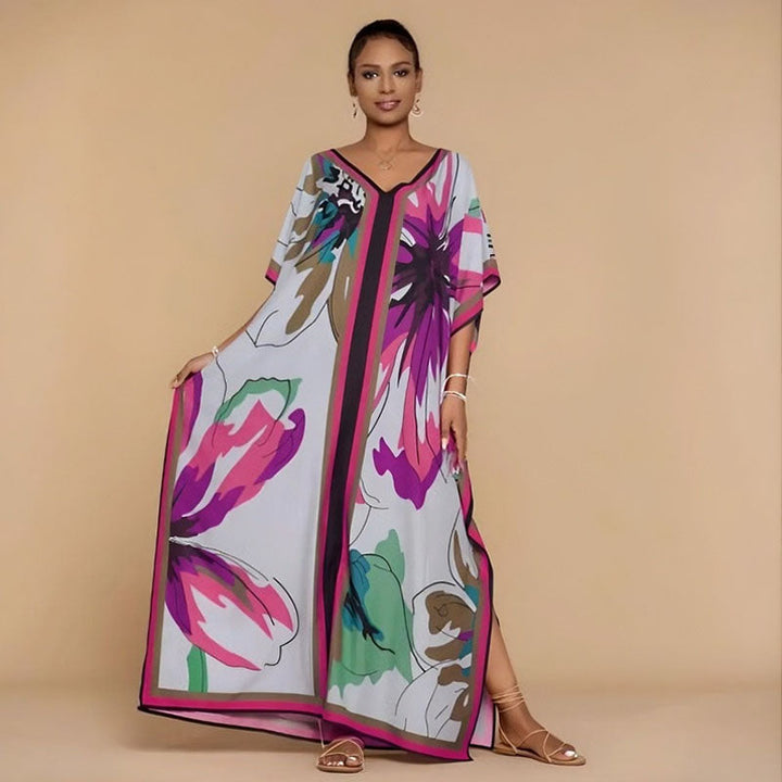 Loose-fit printed beach cover-up maxi dress