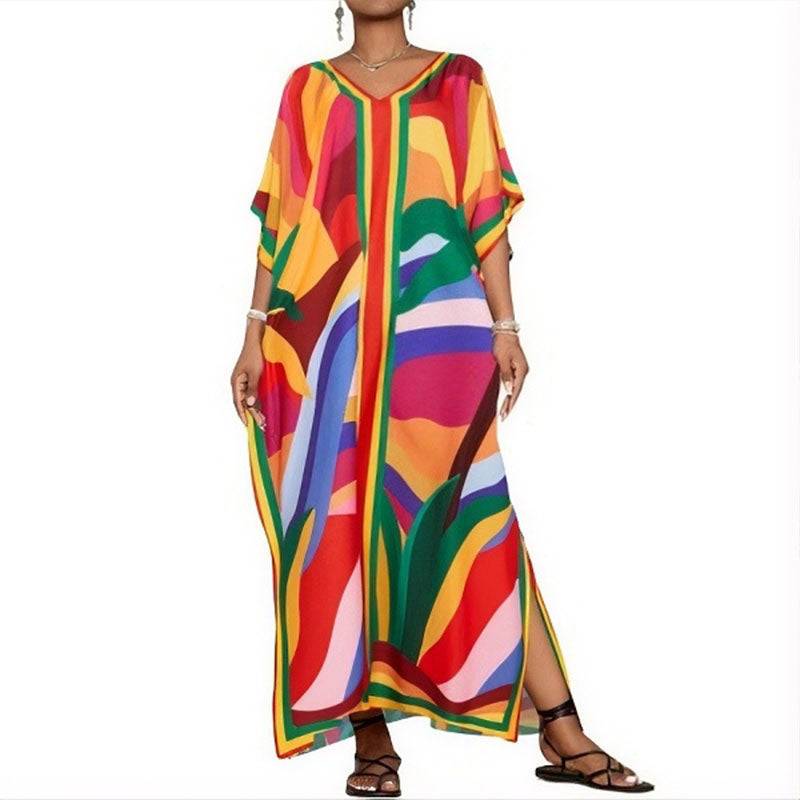 Loose-fit printed beach cover-up maxi dress