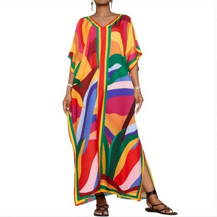 Loose-fit printed beach cover-up maxi dress