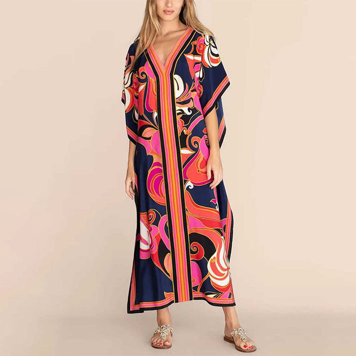 Loose-fit printed beach cover-up maxi dress