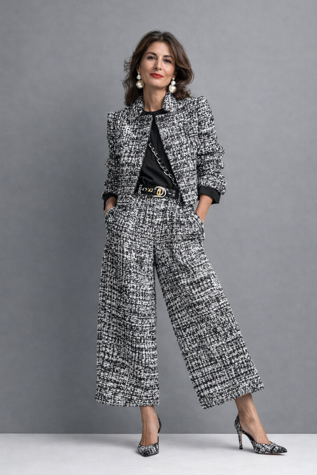 Melize | Elegant Two-Piece Trouser Suit – Cropped Jacket & Flattering Wide-Leg Trousers
