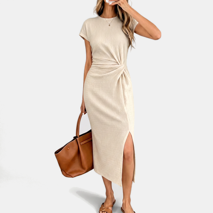 Women's Twist Knot Waist High Slit Sleeveless Midi Dress