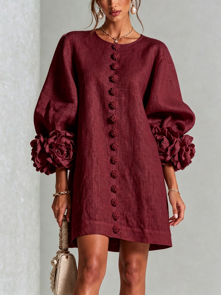 Rosalie | Relaxed Button-Down Mini Dress – Rose-Knot Cuffs, 10 Colours