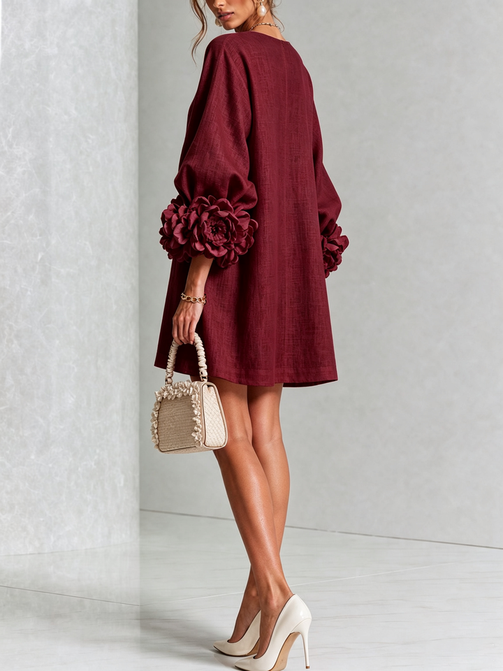 Rosalie | Relaxed Button-Down Mini Dress – Rose-Knot Cuffs, 10 Colours