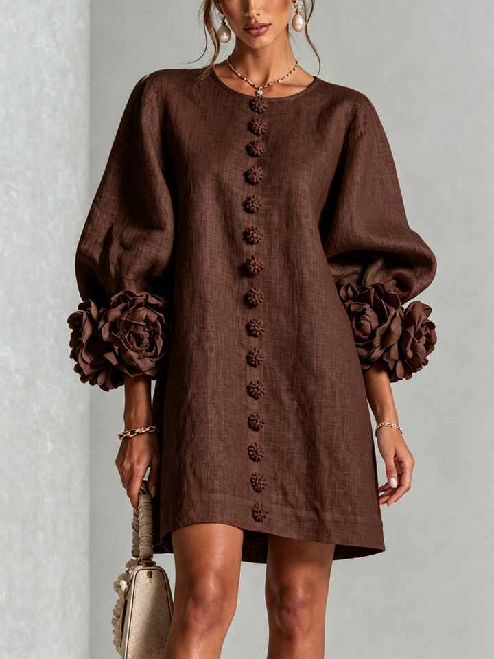 Rosalie | Relaxed Button-Down Mini Dress – Rose-Knot Cuffs, 10 Colours