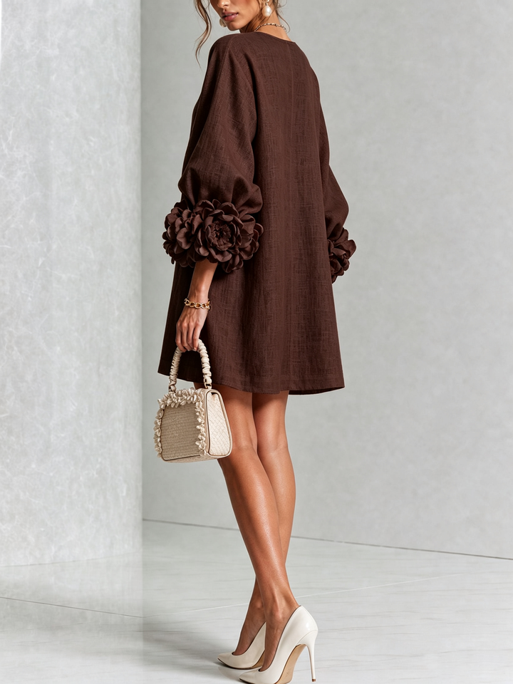 Rosalie | Relaxed Button-Down Mini Dress – Rose-Knot Cuffs, 10 Colours