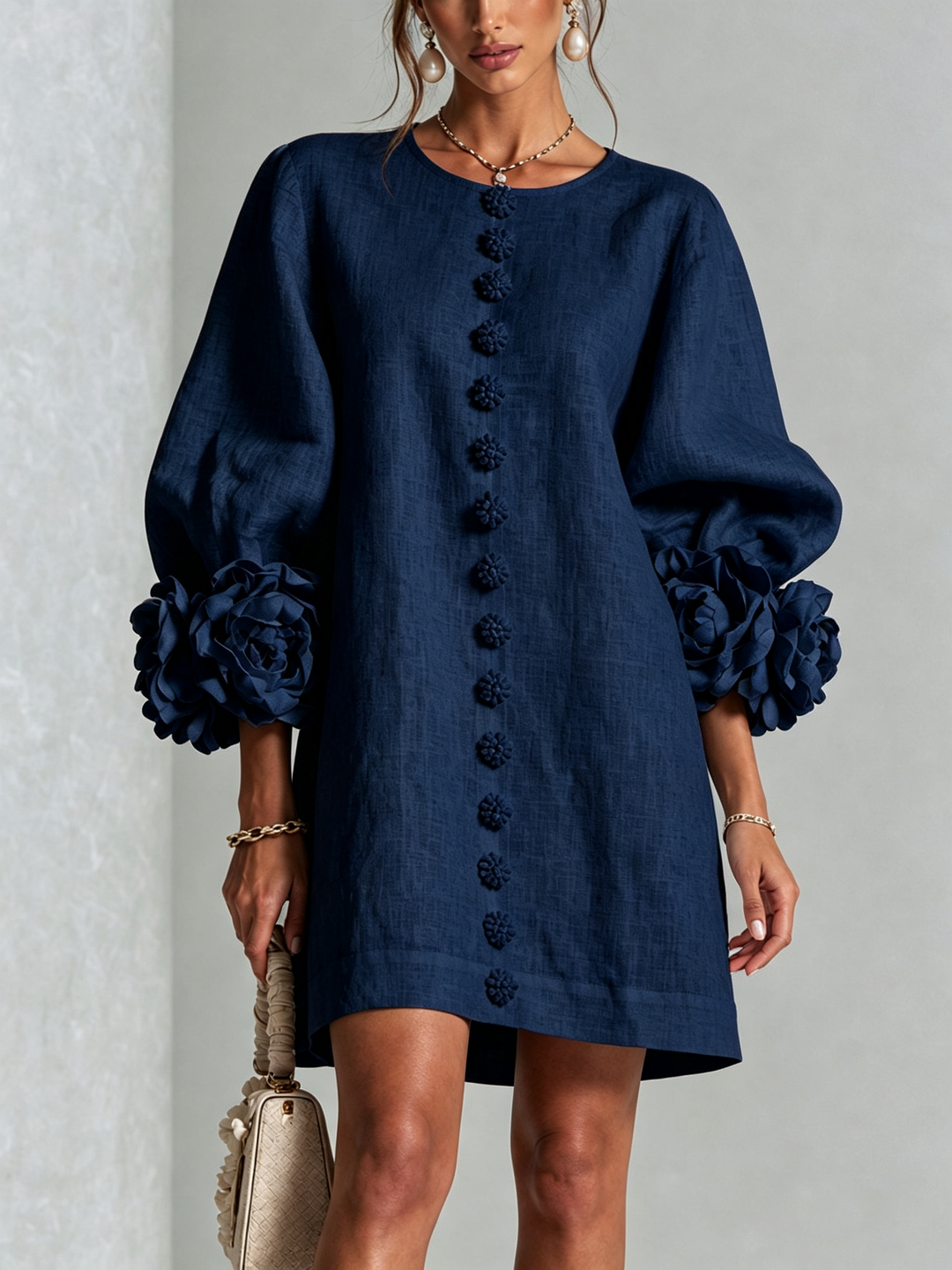 Aurora | Floral-Cuff Button Mini Dress