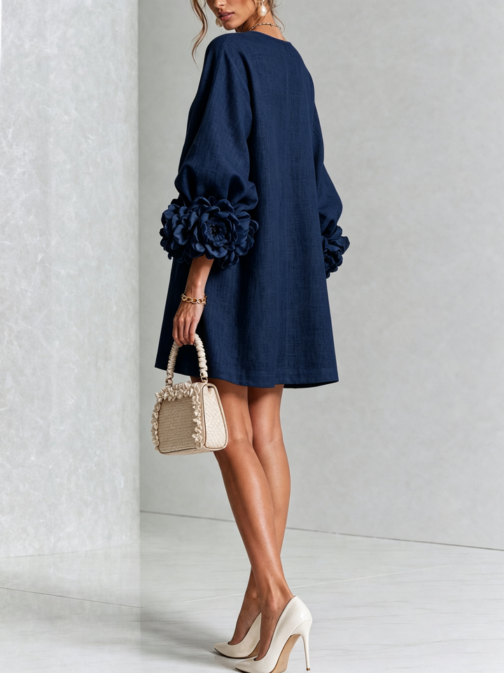 Rosalie | Relaxed Button-Down Mini Dress – Rose-Knot Cuffs, 10 Colours