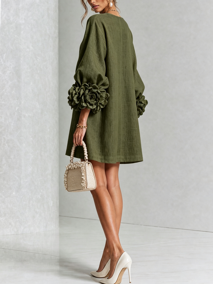 Rosalie | Relaxed Button-Down Mini Dress – Rose-Knot Cuffs, 10 Colours