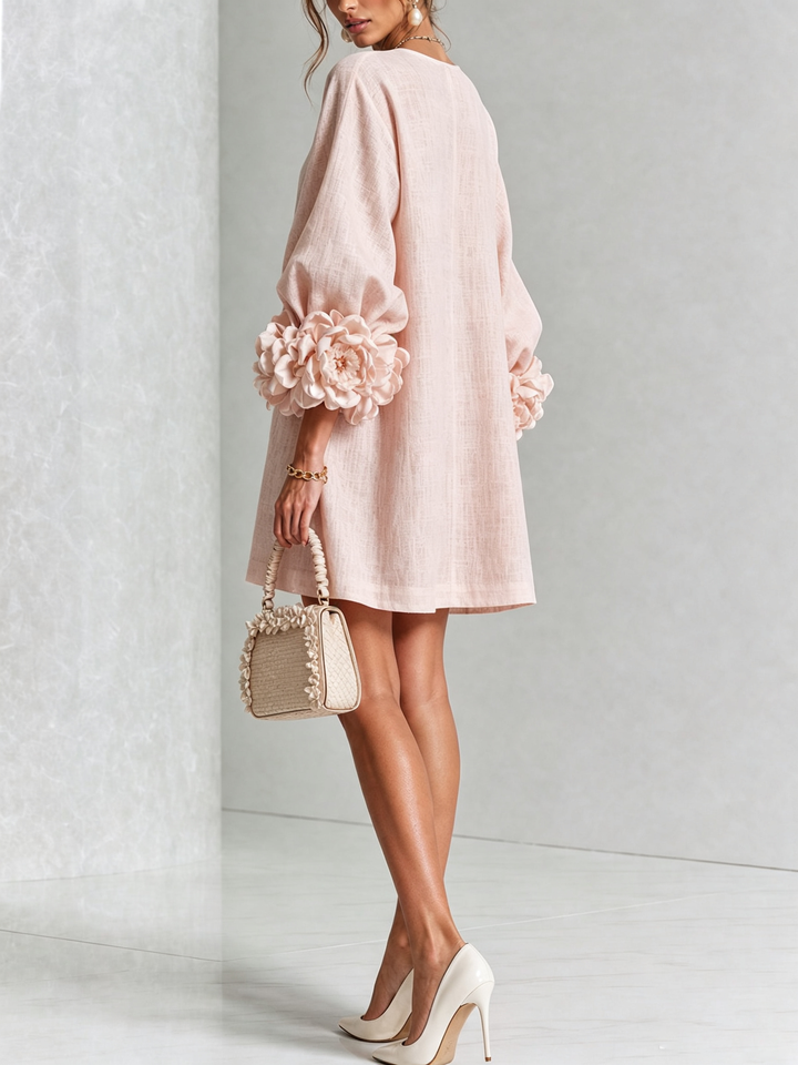 Rosalie | Relaxed Button-Down Mini Dress – Rose-Knot Cuffs, 10 Colours