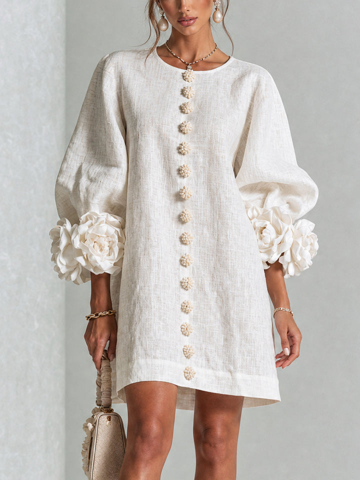 Rosalie | Relaxed Button-Down Mini Dress – Rose-Knot Cuffs, 10 Colours