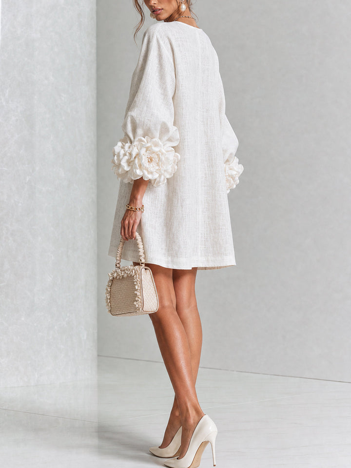Rosalie | Relaxed Button-Down Mini Dress – Rose-Knot Cuffs, 10 Colours