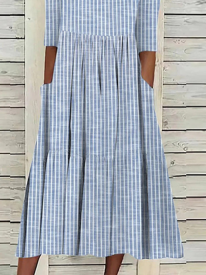 Women's Casual Dress Striped Crew Neck Half Sleeve Midi Dress