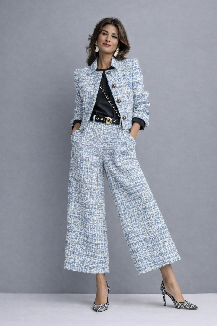 Melize | Elegant Two-Piece Trouser Suit – Cropped Jacket & Flattering Wide-Leg Trousers