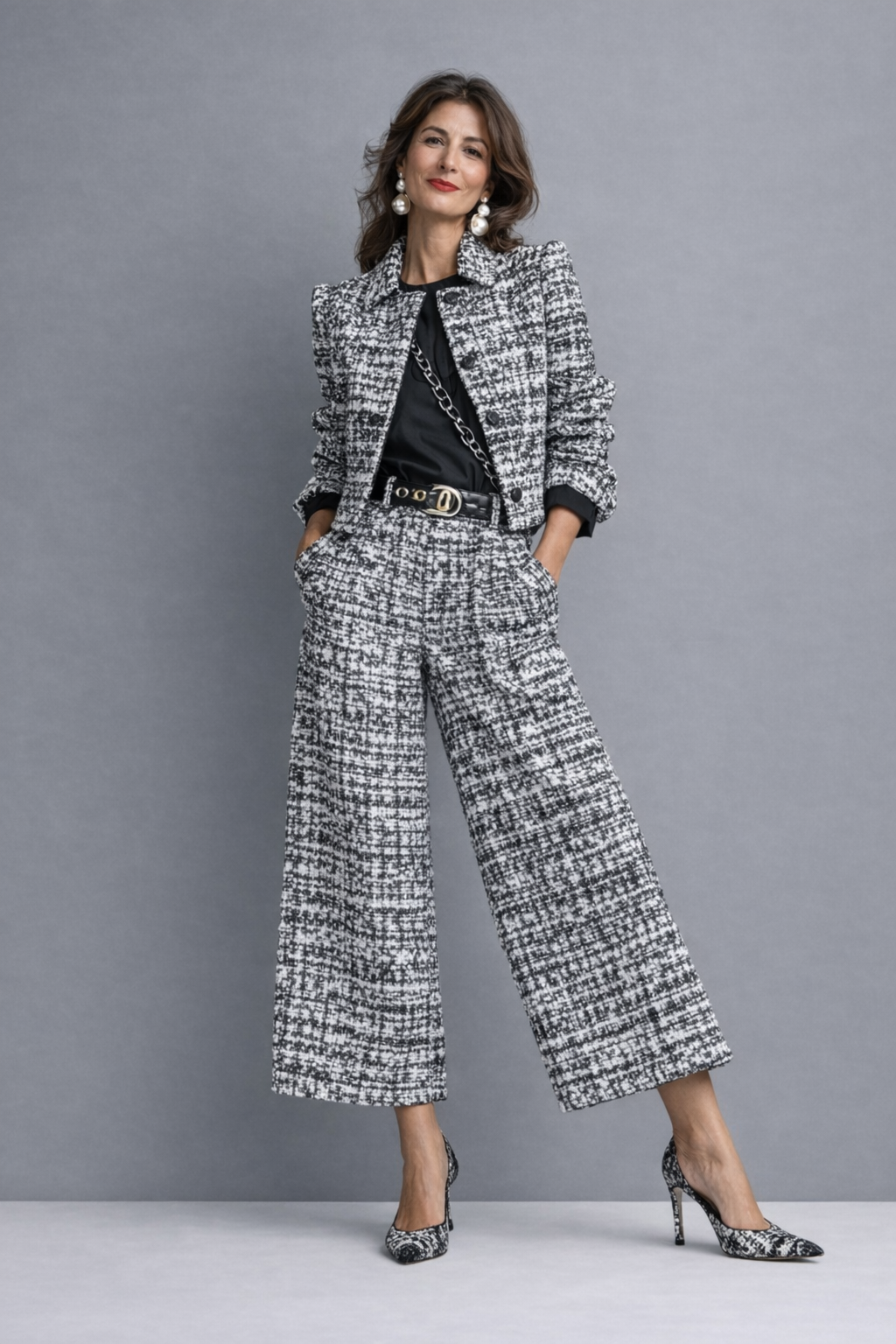 Melize | Elegant Two-Piece Trouser Suit – Cropped Jacket & Flattering Wide-Leg Trousers