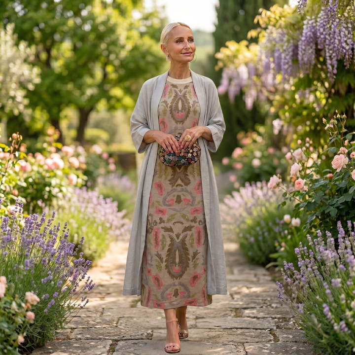 Victoria | Printed Maxi Dress with Matching Layer
