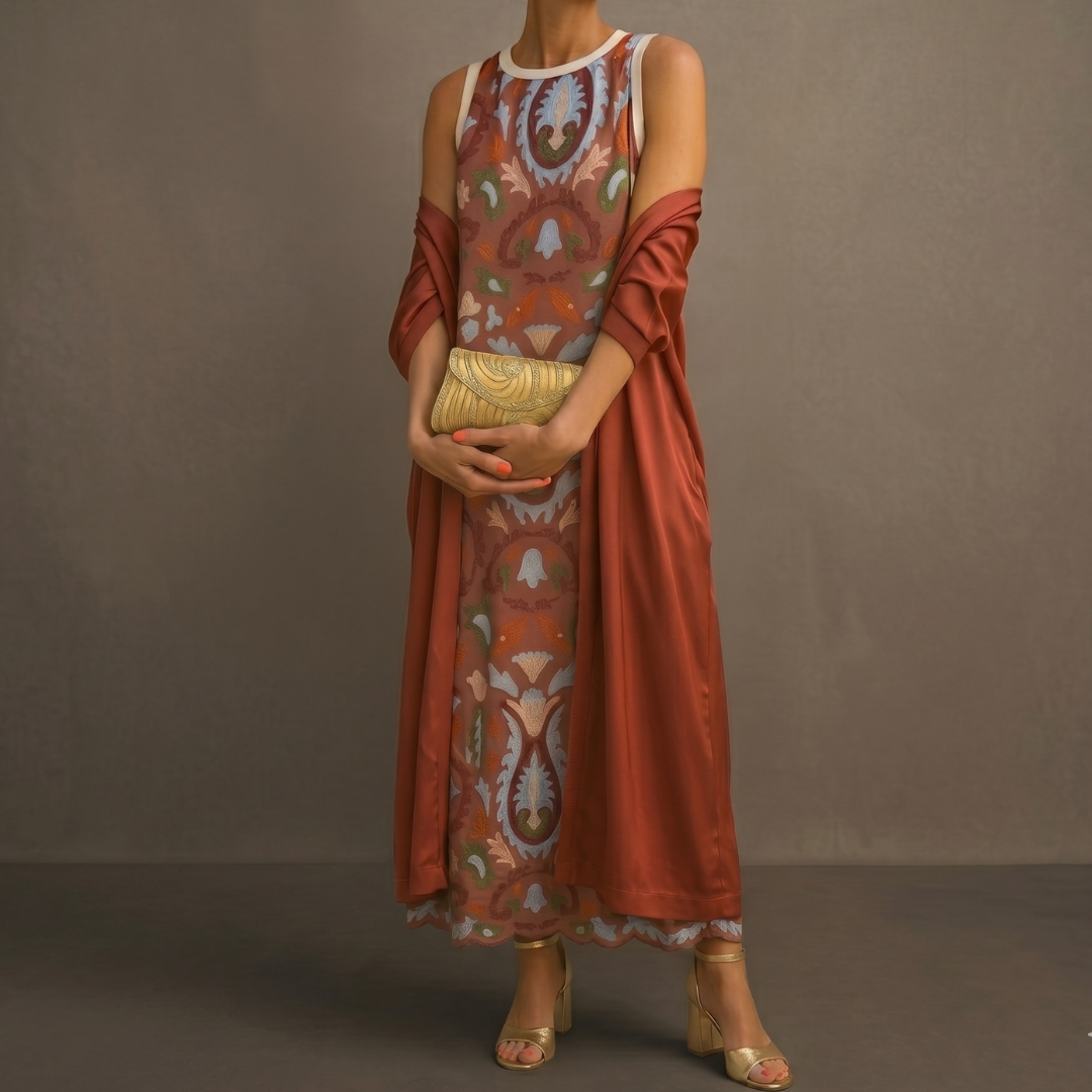 Victoria | Printed Maxi Dress with Matching Layer