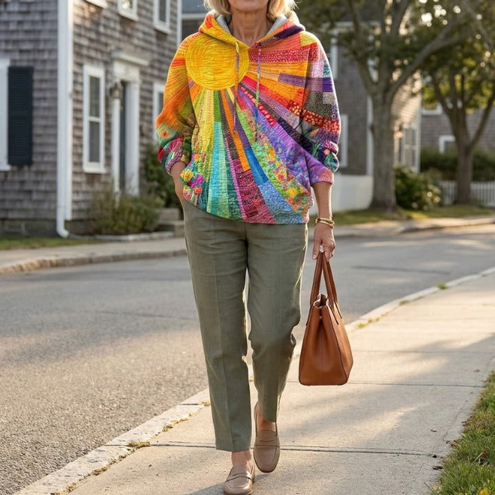 Amanda | Colourful Patchwork Quilted Hoodie – Cosy, Relaxed Fit, Drawstring Hood